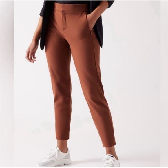 Athleta Stellar Skinny Trouser Rust Brick Red Collar Pants 8 Ancient Mahogany - Picture 1 of 10
